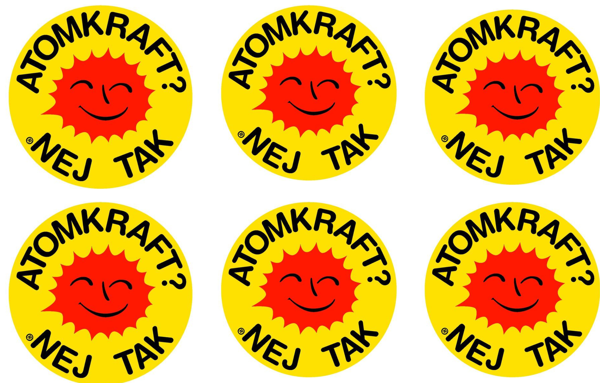 Det originale "Atomkraft? Nej tak!"-logo, som blev skabt i Aarhus.